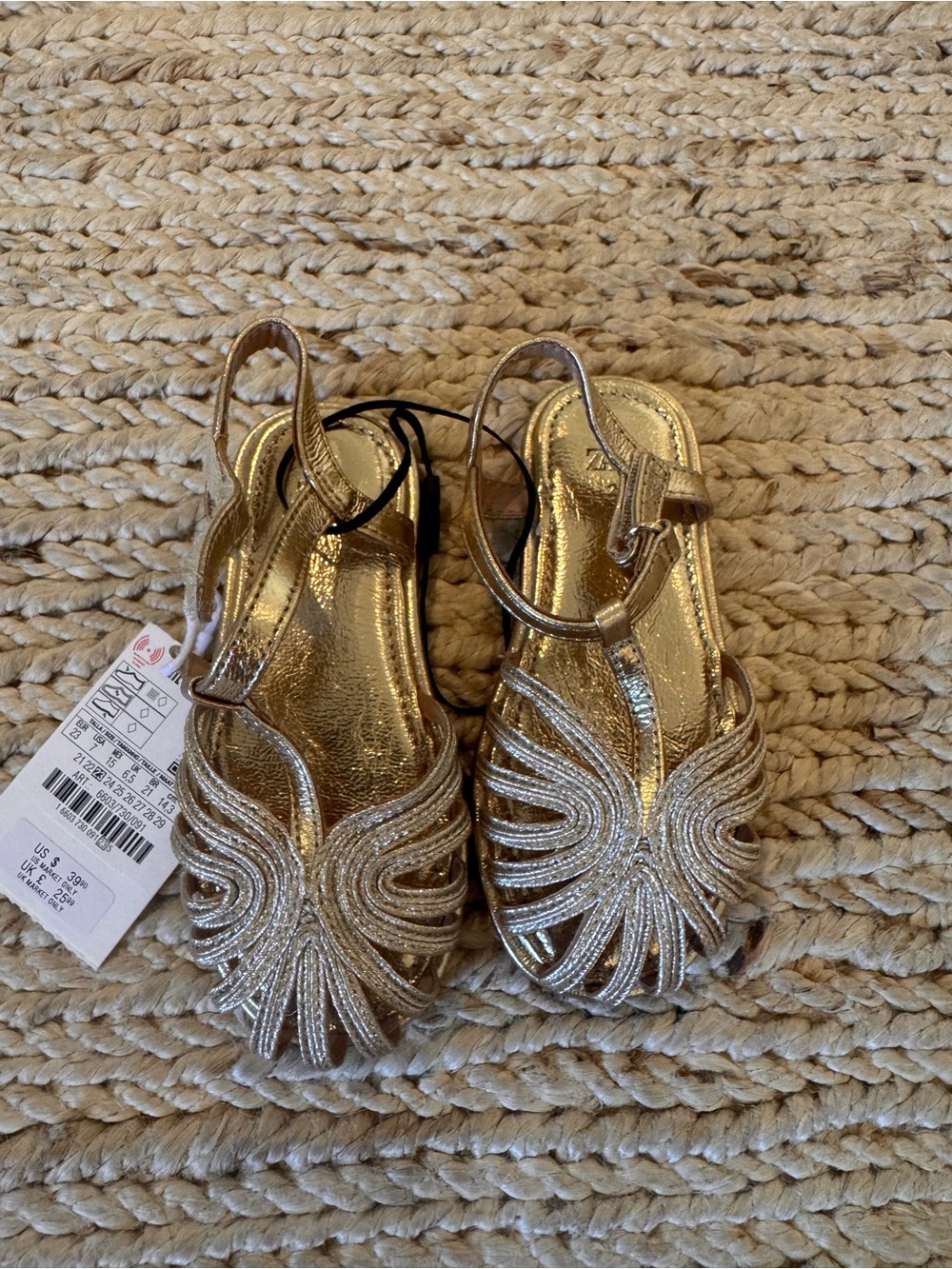 Zara Kids Gold Metallic Beaded Dress Sandals
